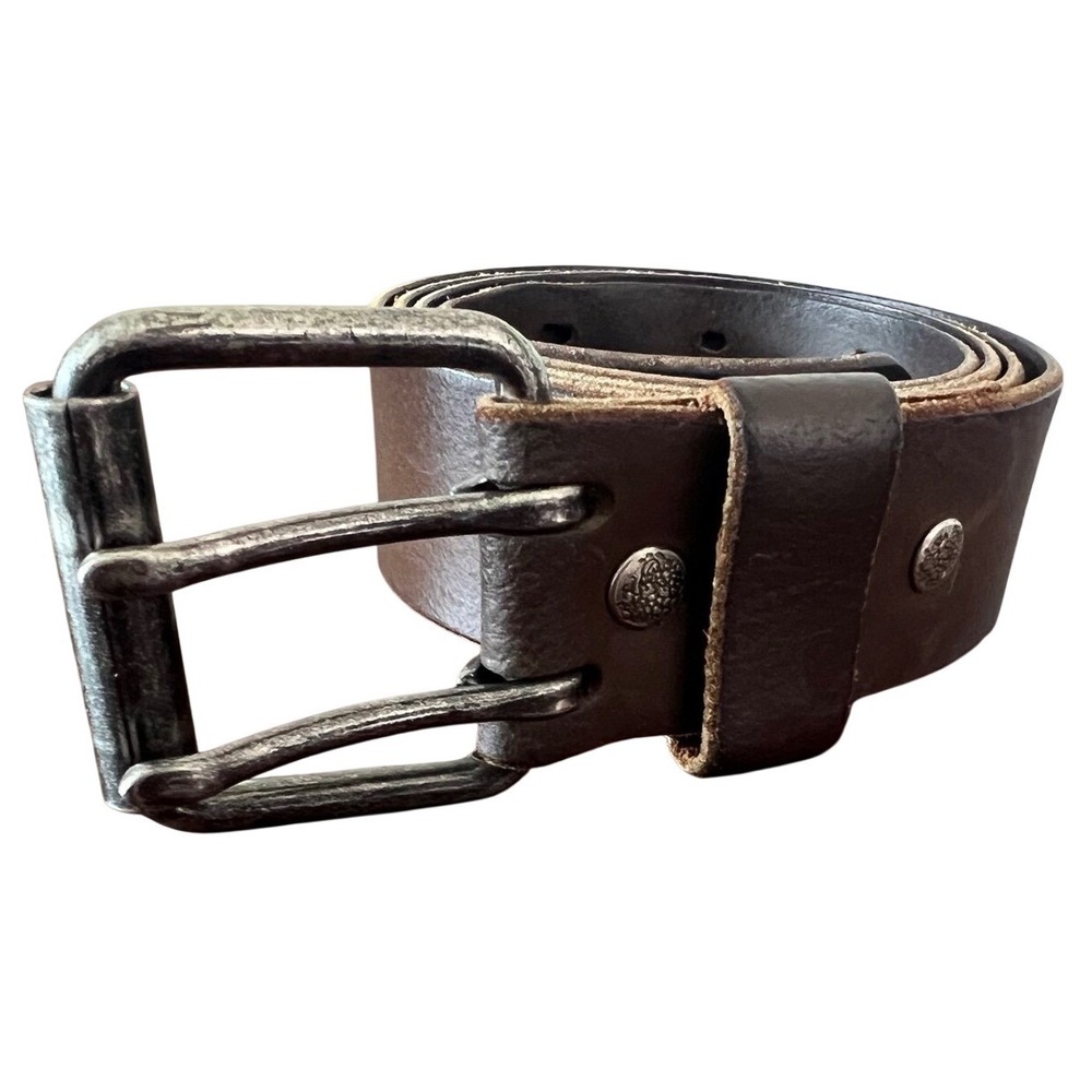 Gap Y2K Mens Dark Brown Leather Belt Double Prong Roller Buckle Size 36 Italy